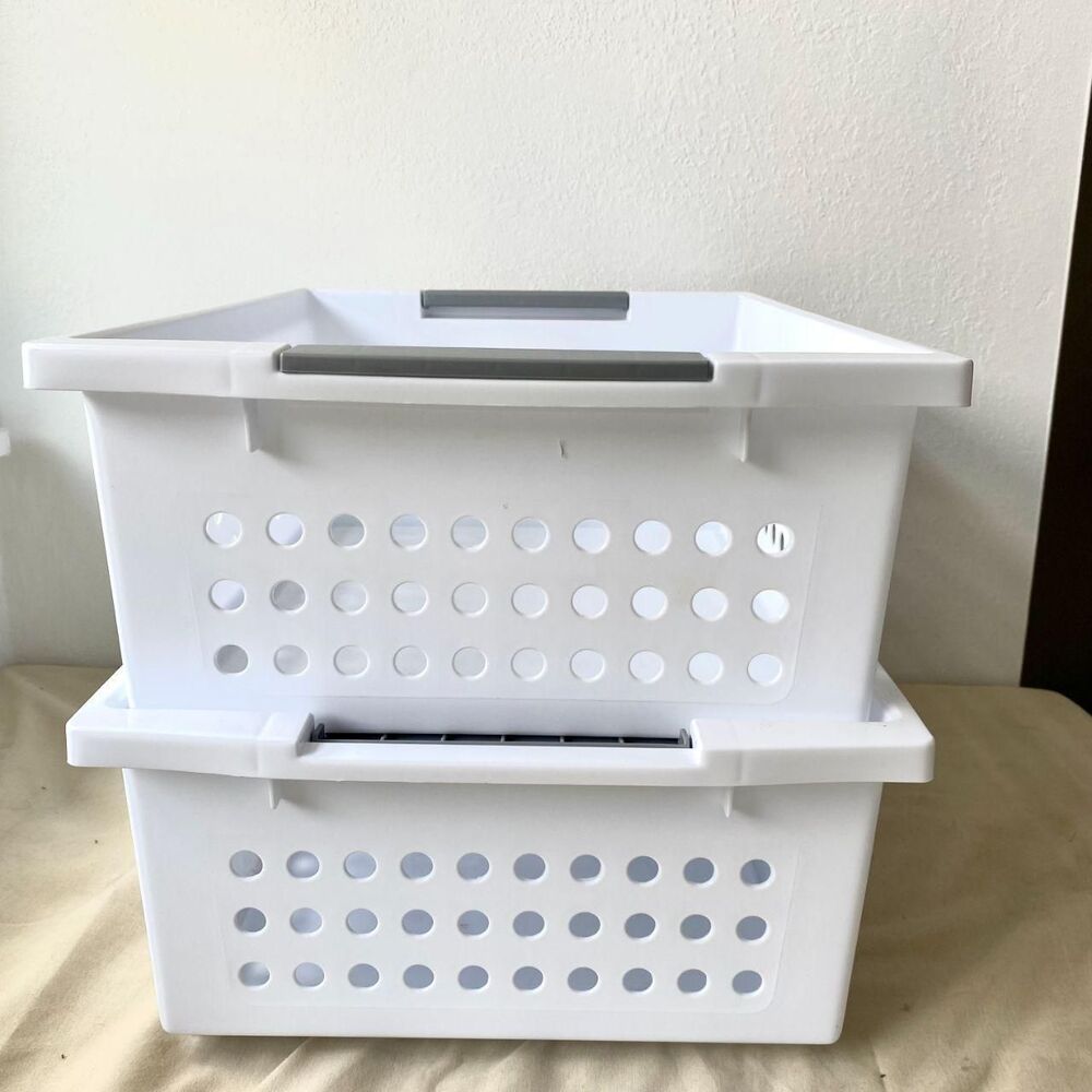 Set of 2 Stacking Baskets / Home Storage Organization 16.5x12.25x6.5"